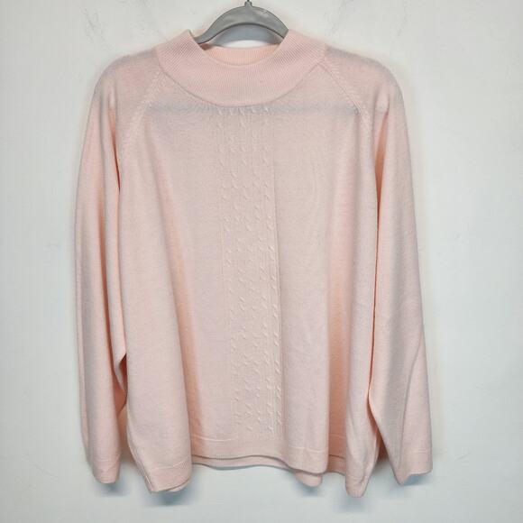 Vintage Allison Daley Cable Knit Sweater Size 3X Light Pink Mock Acrylic 90s Mom - Picture 1 of 11